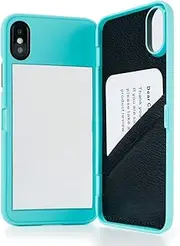 iPhone X CaseWetben Hidden Back Mirror Wallet Protective Case with Stand Feature and Card Holder for Apple iPhone X 10 5.8 (Teal)