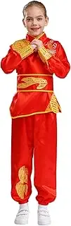 [FEESHOW] Kids Boys Girls Kung Fu Uniform Long Sleeve Shirt with Dragon Embroidery + Wushu Pants + Belt Set Tai Chi Wing Chun Suit