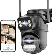 Security Camera Outdoor 2.4G WiFi PTZ Outdoor Camera Dual Lens Home Security Cameras Linkage 360°View 4MP Plug-in Cable Two-Way Talk,AI Detection,Full-Color Night Vision,Auto Tracking,24/7 Recording