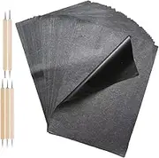 HOMSFOU 55Pcs Black Graphite Transfer Paper with Dual Tip Pens for Tracing Wood Canvas Paper Flexible Reusable Carbon Transfer Paper for DIY Art Projects