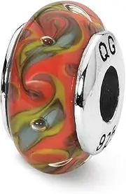 [JewelryWeb] 925 Sterling Silver Polished Artisan Oxidized Reflections Red Teal Swirl Hand blown Glass Bead Charm Pendant Necklace Measures 12.73x7.27mm Wide