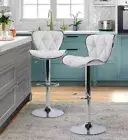 White Bar Stools Set of 2 Adjustable Kitchen Midback Swivel Chairs Modern NEW