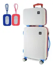 GAP Stripe CABIN Hard Shell with Mini Beauty Case Set+ Assorted Leather Tag in White