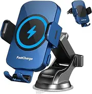 Wireless Car Charger, Fast Charging 15W Auto Clamping Car Charger Phone Holder Phone Mount for iPhone16 15 14 13 12 11 Pro Max Xs, Samsung Galaxy S23 Ultra S22 S21 S20 S10+ Note 9, etc(Blue)