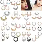 16G Zircon Septum Clicker Gold Silver Nose Hoop Ring Earring Clip Non Piercing