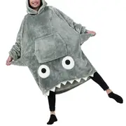 Shark Hooded Blanket Hoodie Wearable Flannel Suit-Light Grey