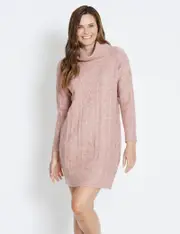 Rivers Cable Funnel Neck Knitwear Dress - Size 20 - Mens - Pink Marle