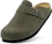 [maxvinci] Women's Cow Suede Leather Clogs Cork Footbed Mules Slip On Potato Shoes Ladies Clogs Sandals with Arch Support and Adjustable Buckle Garden Slippers