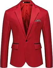 [Aosufei] Men's Comfort Casual Wedding Party Suit Jacket Lightweight Solid Dress Blazer Suits Stylish Business Tuxedo Jacket, Red1, Medium