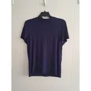 Anne Klein T-Shirt Women' s Turtle Neck Short Sleeve Navy Blue Size XL