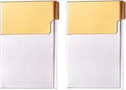 [ARKCHIU] Slim Cigarette Case 2 Pack Portable Metal Cigarette Case/Box Ultra-Thin One-Hand Operate Gold,One Size