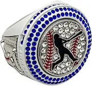 Discount Sports Rings Deluxe Batter Ring, WHITE FINALIST BLUE STONES, Premium Softball Baseball Tournament Rings 28-06, Non-Precious Metal, Quartzite