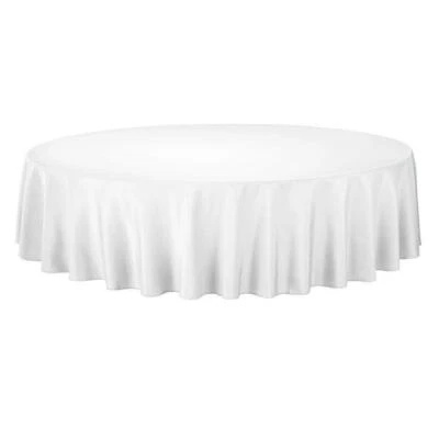 5x White TableCloth 300cm Round Fabric Cloth Linen-Look 100% Jet Spun Polyester