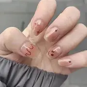 Nude Graffiti Press on Nails with Designs,Acrylic Nails Press on,Stick on Nails for Women,Artificial Glue on Nails,Short Oval Fake Nails for Nails Art Decoration for Girls,24PCS