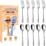 Kids Silverware Set,Children Flatware Set - Stainless Steel Dinosaur Engraved Tableware, Easy Grip 5 Forks and 5 Spoons for Preschool Dining Home