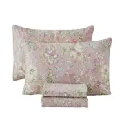Pink Floral Sheet Set Full Size 4-Pieces 100% Cotton Percale Sheets for Full