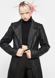 [Jagger & Stone] Long Vegan Leather Trench Coat