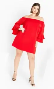 City Chic Ladies Kiran Off Shoulder Dress size 16 Small Colour Sexy Red