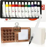FwQoFvk Travel Watercolour Set, Water Colour Paint Set with 12 Color Paints, Mini Pocket Artist Paint Palette Travel Kit, Mini Watercolor Paint Set for Painters Artists Beginners