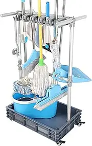 QTJH Broom and Mop Holder Put Wet Mops Movable Floor-Mounted Mop Rack Floor Standing Cleaning Tool Cart Storage for Garden Garage Schools, Hospitals, Factories, Hotels,Property Companies (12racks)