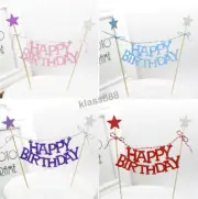 Happy Birthday Bunting Banner Cake Flag Little Star Decor Cake Topper for Party