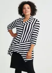 ❤️NEW❤️TAKING SHAPE S 16 black white roll cowl neck STRIPED top tunic STRETCH