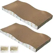 Aufondof Cat Scratch Pad with Catnip, 2 Pack Scratching Pads Double-Sided Texture Curve Design Durable Cat Scratcher Cardboard for Indoor Cats Lounger Sofa