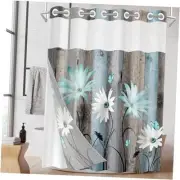 No Hook Rustic Farmhouse Shower Curtain with 71"W x 74"L (Pack of 1) Teal Daisy