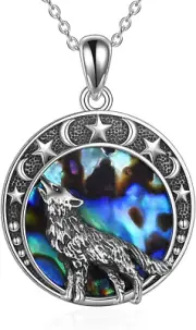 925 Sterling Silver Abalone Wolf Pendant Necklace Celtic Jewelry Gifts for Women