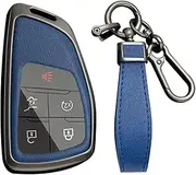 KUNIO Car Key Fob Cover Case Compatible with Chevy Silverado Traverse Equinox GMC Sierra 1500 2500HD 3500HD 2022-2025 Key Holder PU Leather Key Shell Keychain 3/4/5/6/7 Button Accessory-Black Blue