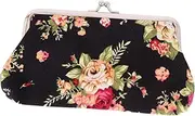 [JEWEDECO] Floral Wallet Pattern Coin Purse Vintage Embroidered Purse Women's Buckle Clutch Bag Long Rose Design Wallet