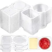 Reusable Condiment Containers with Lids,Double Compartment Transparent Snack Packs for To,Go Sauce, Salad Dressing, Sampling and Travel(40pcs)