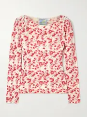 [BERNADETTE] BERNADETTE - Luke Waffle-knit Floral-print Silk-blend Top - Red - x large x large Red