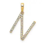 14K Yellow Gold Real Diamond Letter N Initial Pendant