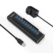 Powered 10 Port USB 3.0 Hub with Individual Switch and AC Adapter