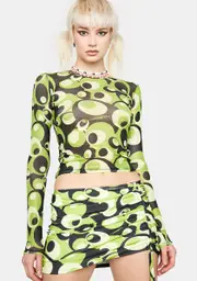 [O Mighty] Green Bobble Mesh Top
