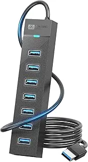 SAN Zang 7 Port USB Hub, USB 3.0 Hub with 100cm Cable, USB Distributor with 5V/3A Power Supply Port, Data Hub for Laptop, MacBook Pro/Mini, PS, Mobile HDD, Printer, Camera and More, Without Power