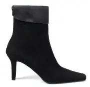 new STUART WEITZMAN 'Madison' black suede satin cuff ANKLE BOOTS Shoes
