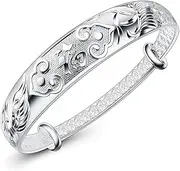[GASELO] Chain Bracelets,Silver Bracelet,Fashion Bangle,Sterling Silver Bracelet for Women,Women 925 Sterling Silver Bracelet Adjustable Cuff Bangle Hand Carve Chinese Phoenix Bracelet Birthday Gifts