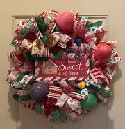 Home Sweet Home Christmas wreath,Holiday wreath,Christmas decor,Gum Drops wreath