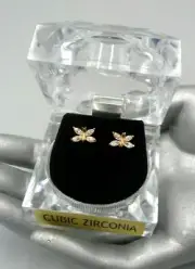JC Penney Butterfly Earrings Tiny Cubic Zirconia Marquise Studs New In Box 10mm