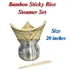 Bamboo Sticky Rice Steamer Set Waist Shaped Pot Woven Meticulous with Spatula