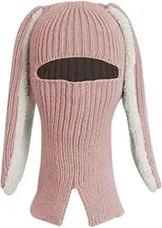 [Generic] Funny Bunny Long Ears Hat Winter Knitted Balaclava Mask Cap Crochet Skull Hat Warm Hooded Scarf Hat for Women Girls