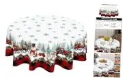 Christmas Tablecloth Round 60 Inch Winter Snowflake Snowman Red Plaid
