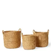 3pc E Style Carlita Water Hyacinth 38/42/46cm Storage Basket Round Natural