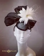 Aimee Fuller Black Cream White Ascot Kentucky Derby Bow Fascinator Del Mar Hat