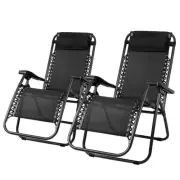 2PC Zero Gravity Chair Folding Outdoor Recliner Adjustable Sun Lounge Camping Bl