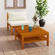 2 Piece Garden Sofa Set with Cream White Cushions Acacia Wood
