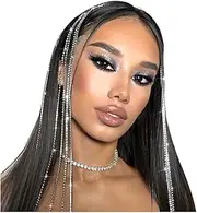 SAWINDA Silver Head Chain Jewelry Tassel Rhinestone Headpiece Crystal Halloween Prom Costume Headband Accessories Wedding Bride Diamond Head Piece for Women Girls, Alloy, Rhinestone