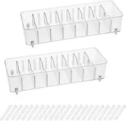 2 Pack Cable Storage Box, 8 Compartments Data Cable Organiser, Acrylic Desk Drawer Organiser, Removable Cable Management Box for Office Living Room Bedroom Stationery Supplies